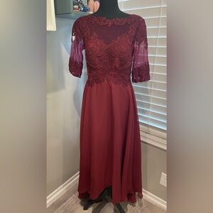 Burgundy High-Low Chiffon Dress‎